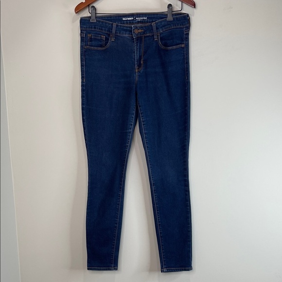 Old Navy Rockstar Mid Rise Skinny Jeans Blue Dark Wash Size 8 - Picture 2 of 10